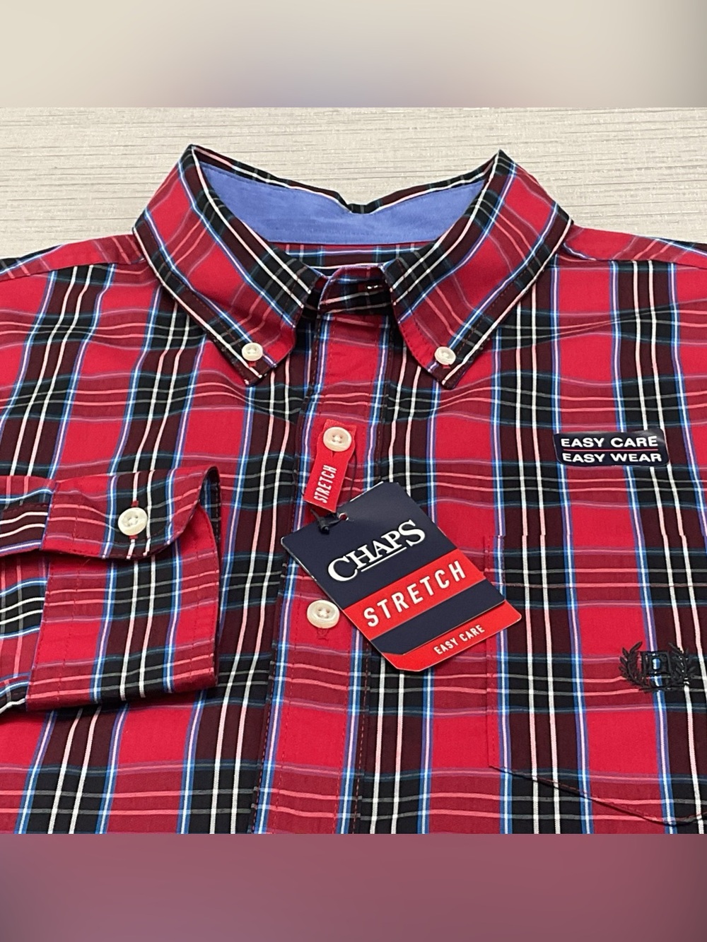 Chaps Men’s Red and Black Plaid Stretch Button-Down Shirt